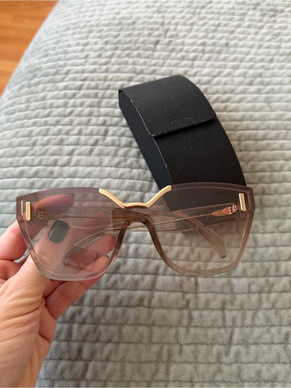 Prada Pink Gradient Shield Sunglasses with Gold Accents
